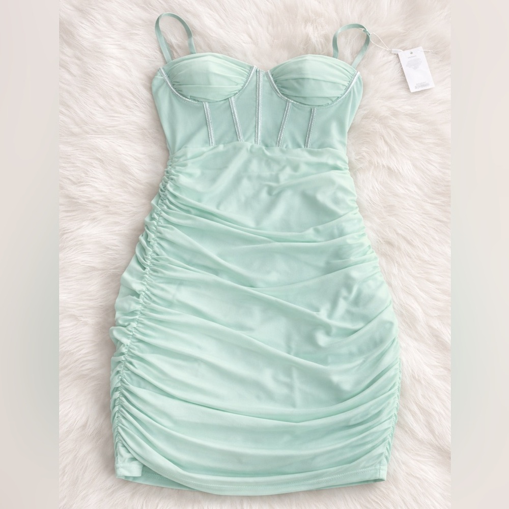 Mesh ruched bodycon corset mini dress